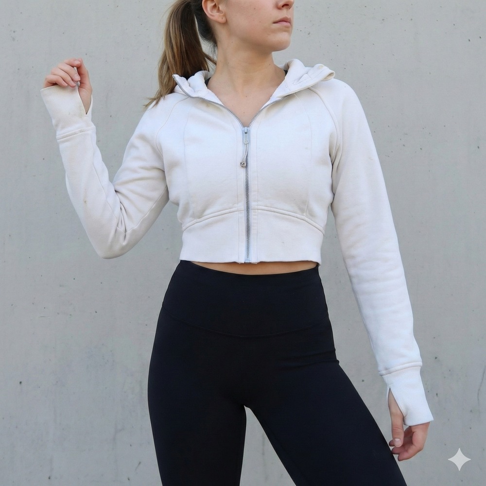 Lululemon Scuba Full-Zip Cropped Hoodie‎ Womens XS Bone Full Zip Sweatshirt